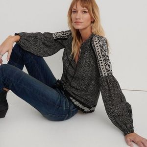 Lucky Brand Border Print Peasant Top